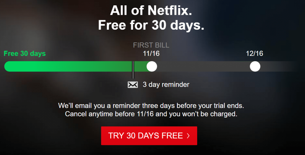 Netflix free for 30 days popup