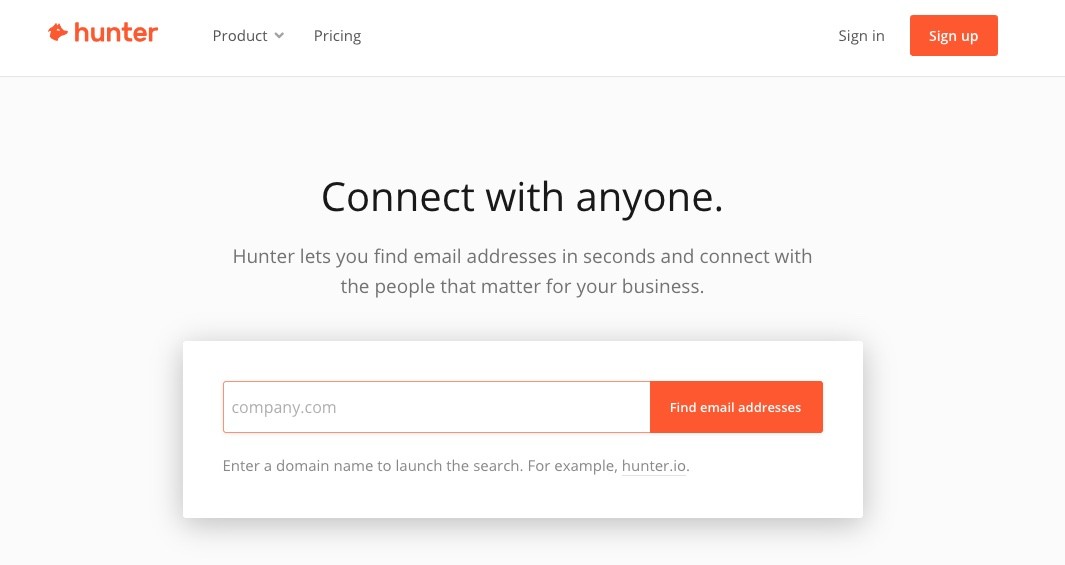 hunter.io homepage