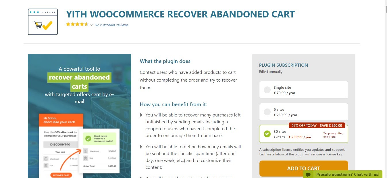 Yith WooCommerce Cart Recovery