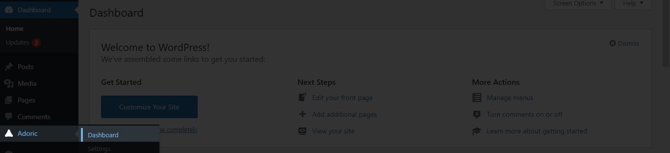 Adoric wordpress dashboard