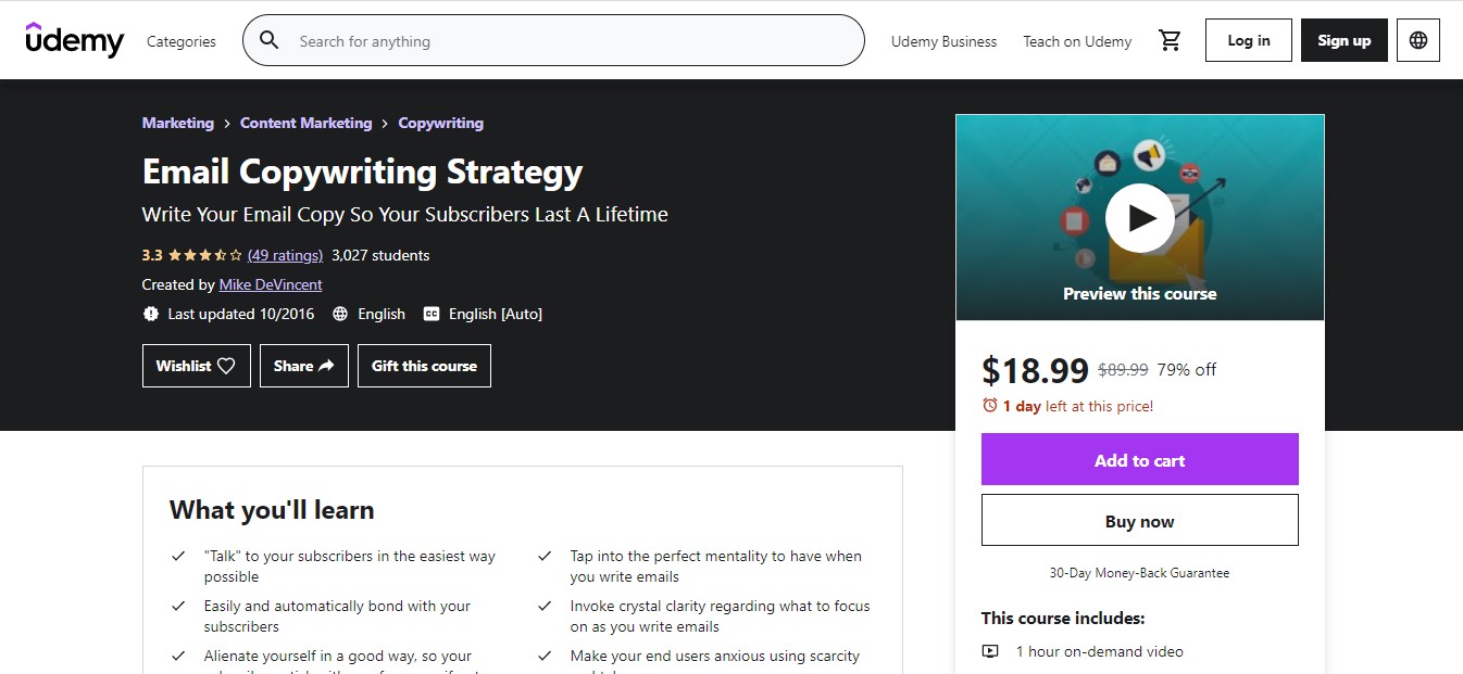 Udemy email copywriting