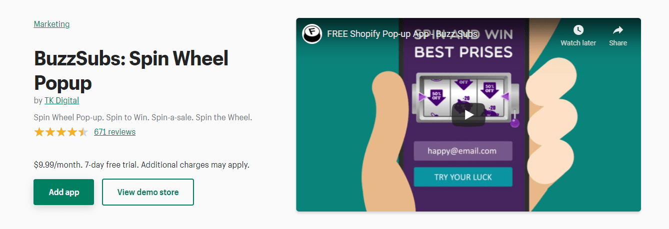 Buzzsub spin to win popup