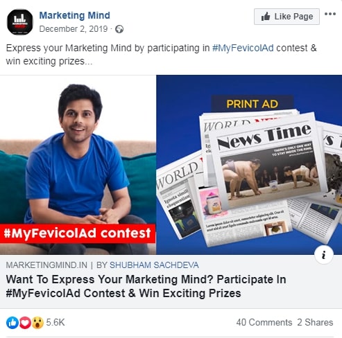 Facebook ad of marketing mind that includes prizes for contest winners