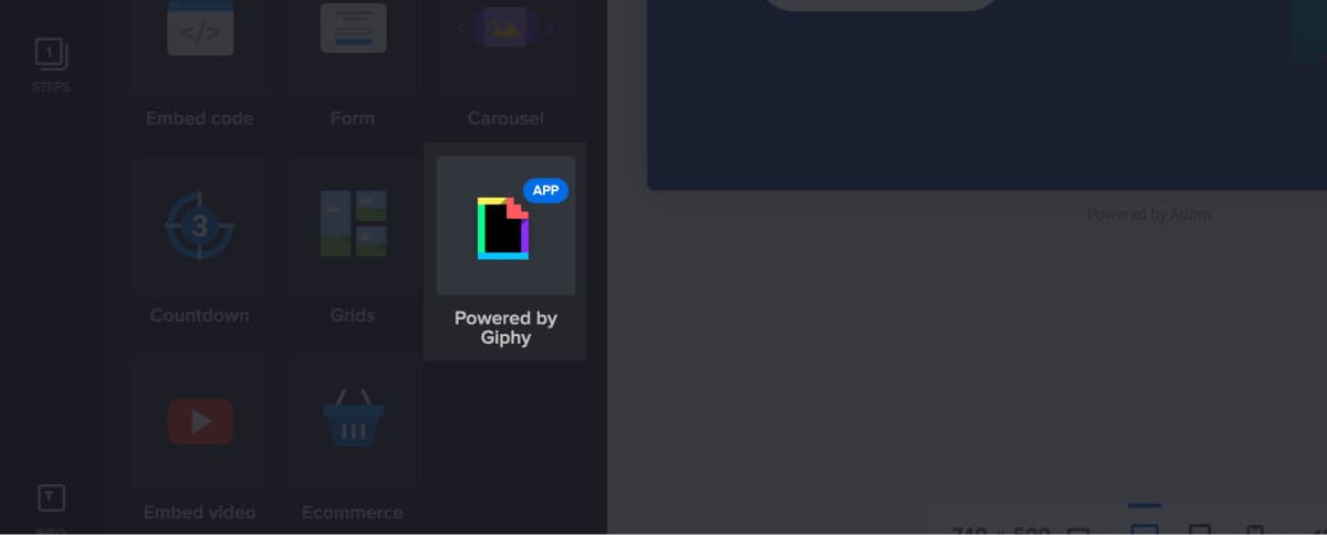 Giphy element in Adoric's editor