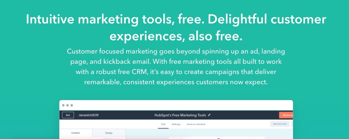 Page d'accueil de HubSpot Marketing
