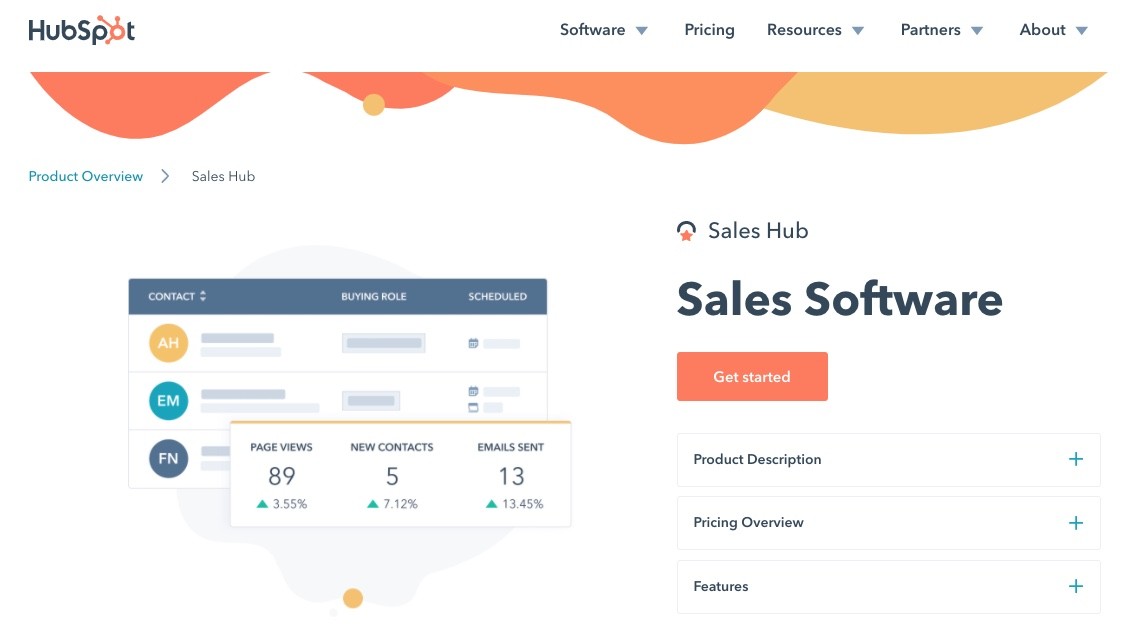 Página de inicio de ventas de HubSpot