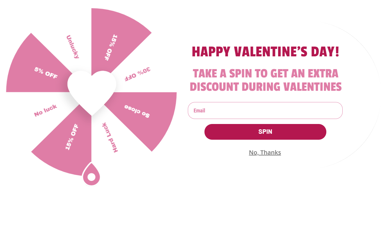 Spin to win Valentine popups