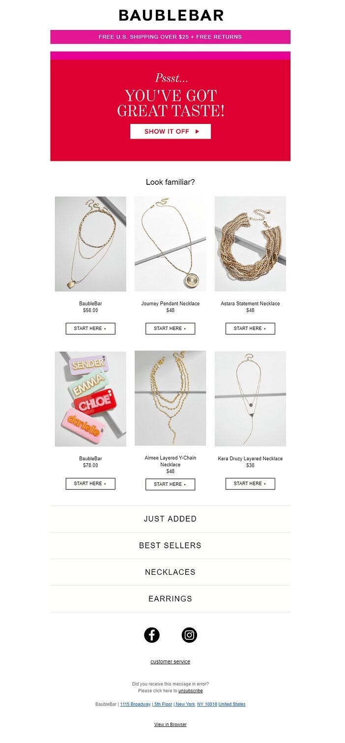 Baublebar email sample