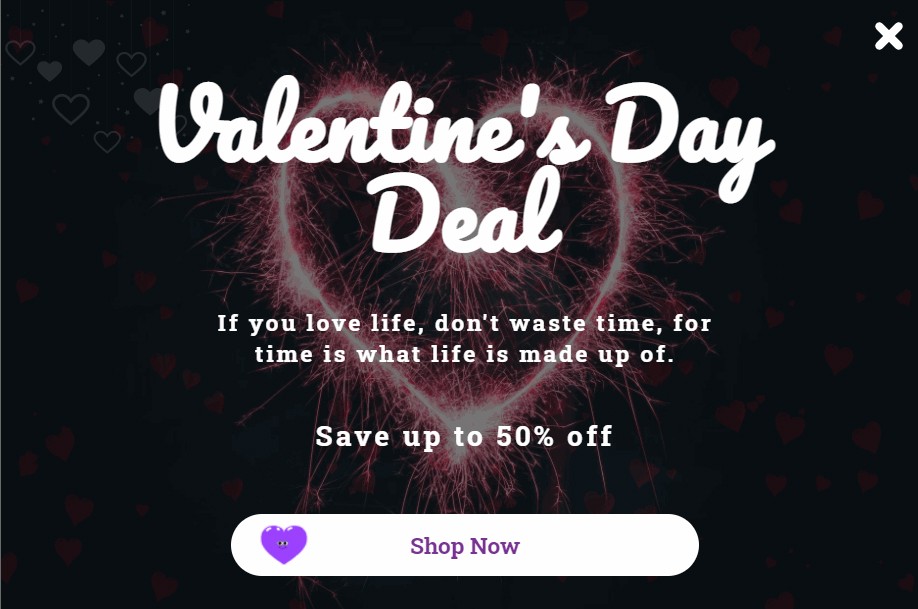 Valentine day deal promotion popup template