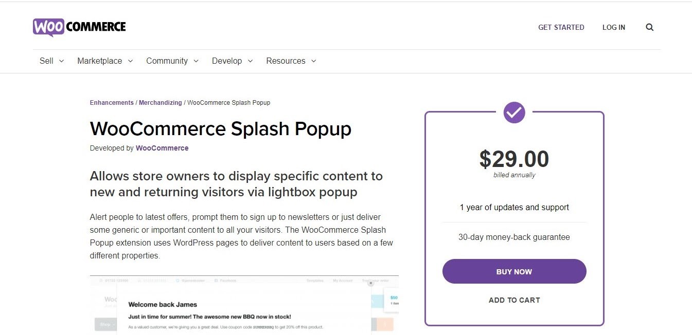 Woocommerce splash popup