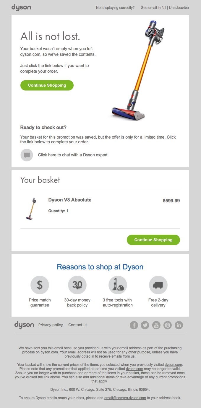 abandoned cart email