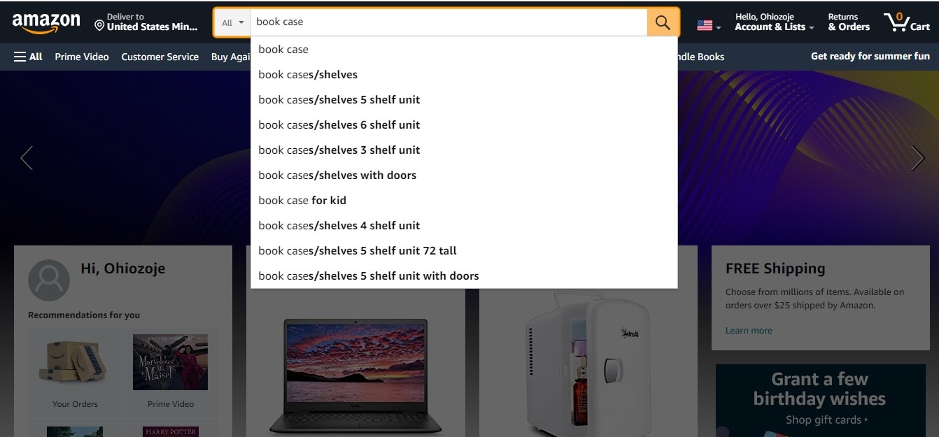 Amazon search bar