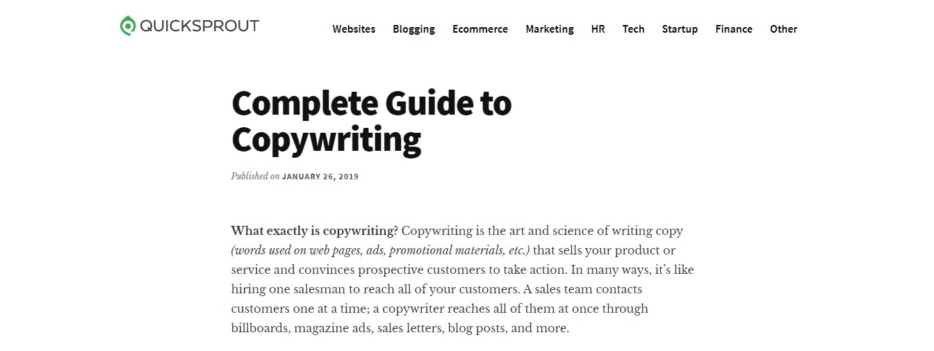 Quicksprout guide to copywriting