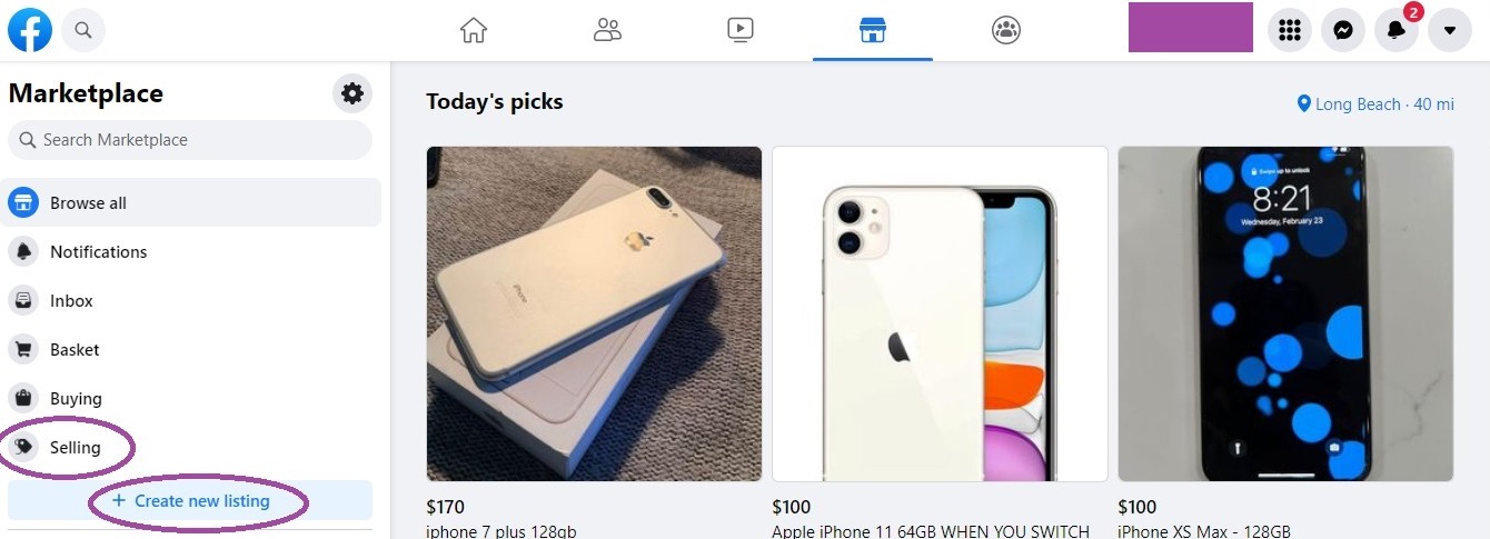 Facebook marketplace listing