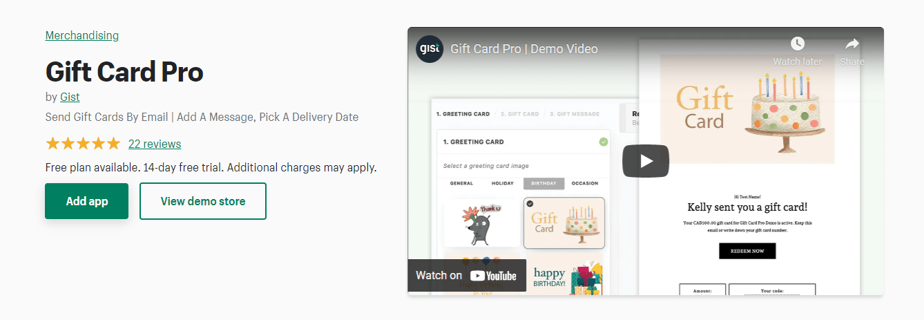 Gift card and loyalty app for Shopify