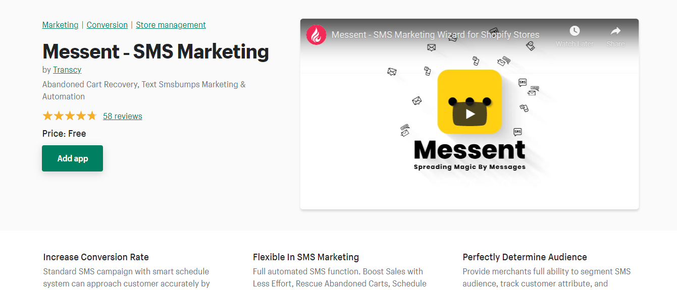Messent SMS marketing app