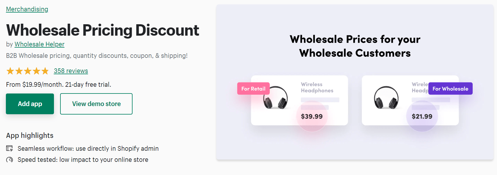 Wholesale pricing discount