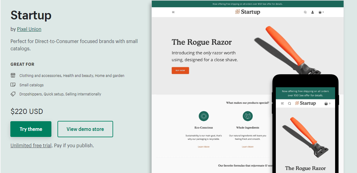 Startup Shopify dropshipping theme