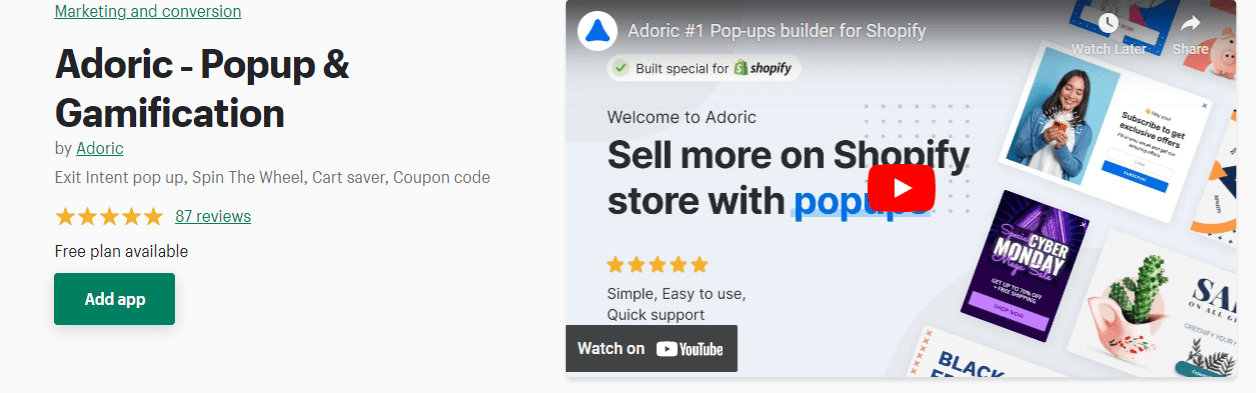 Adoric upsell popup