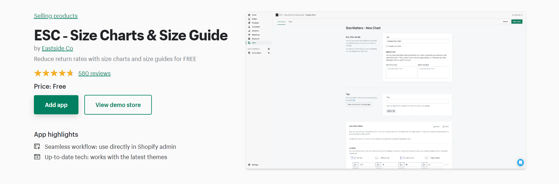 size chart popup app