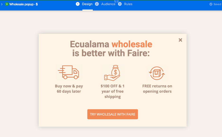 Ecualama wholesale popup