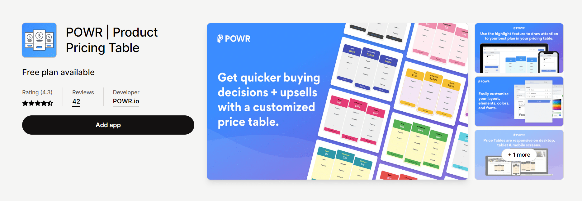 POWR Product Pricing Table