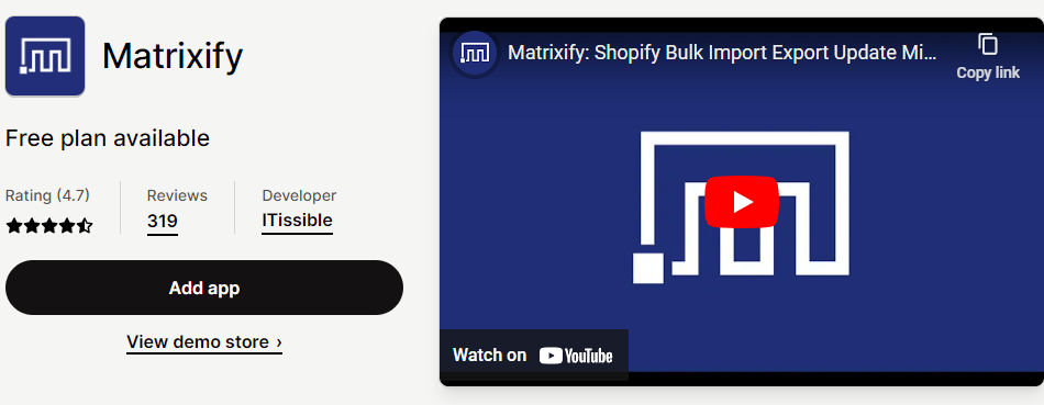 Matrixify - a Shopify migration app