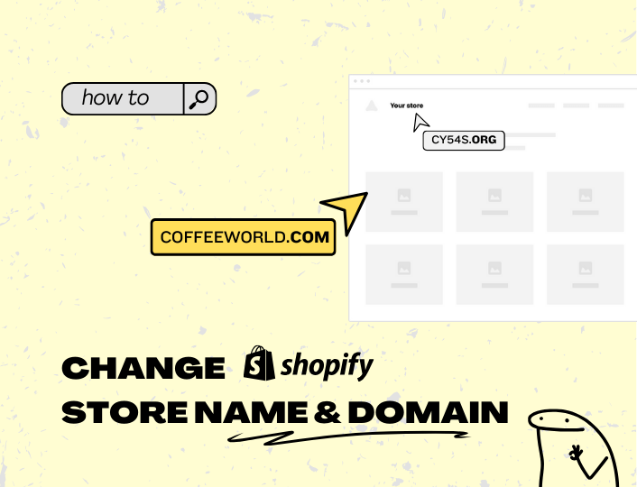 Illustration showing a change of Shopify store name & domain