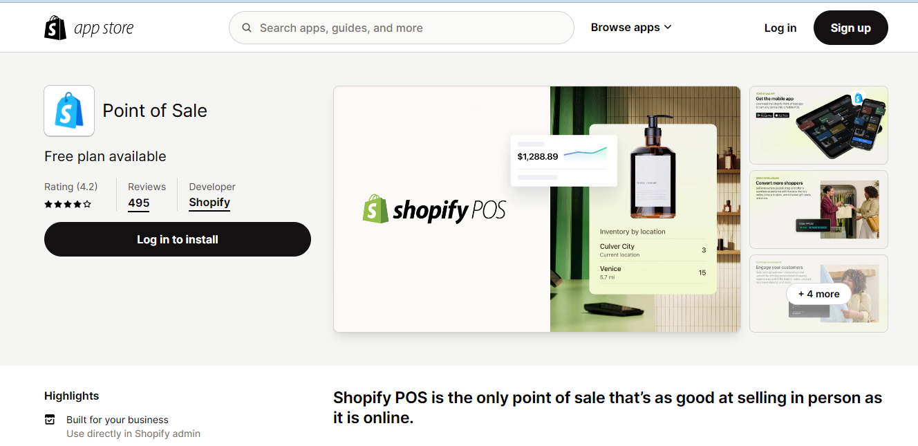 Point of Sale, one of the best apps by Shopify for processing payments on Shopify.