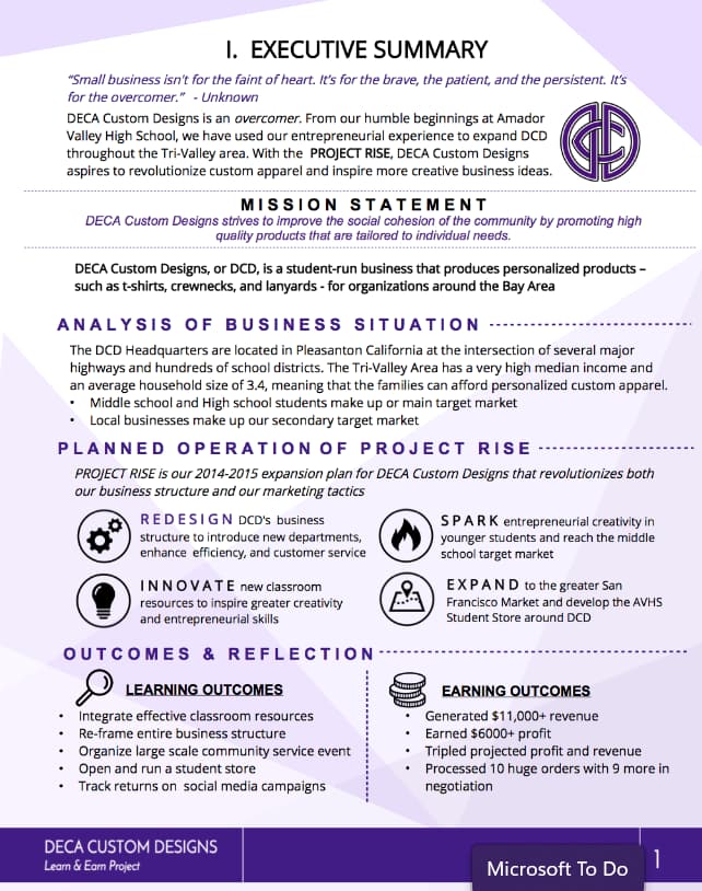 A detailed breakdown of an overview for a for-profit business plan