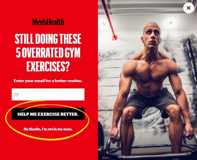 A choice not to subscribe to an email list button