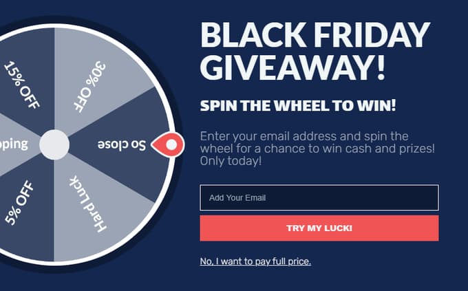 Black Friday Spin to win popup