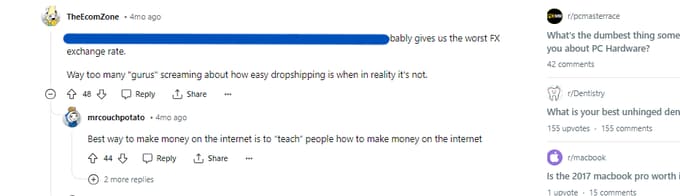 Reddit: getting opinions on starting a dropshipping podcast.