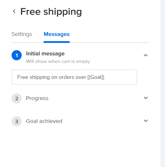 progress bar: free shipping •