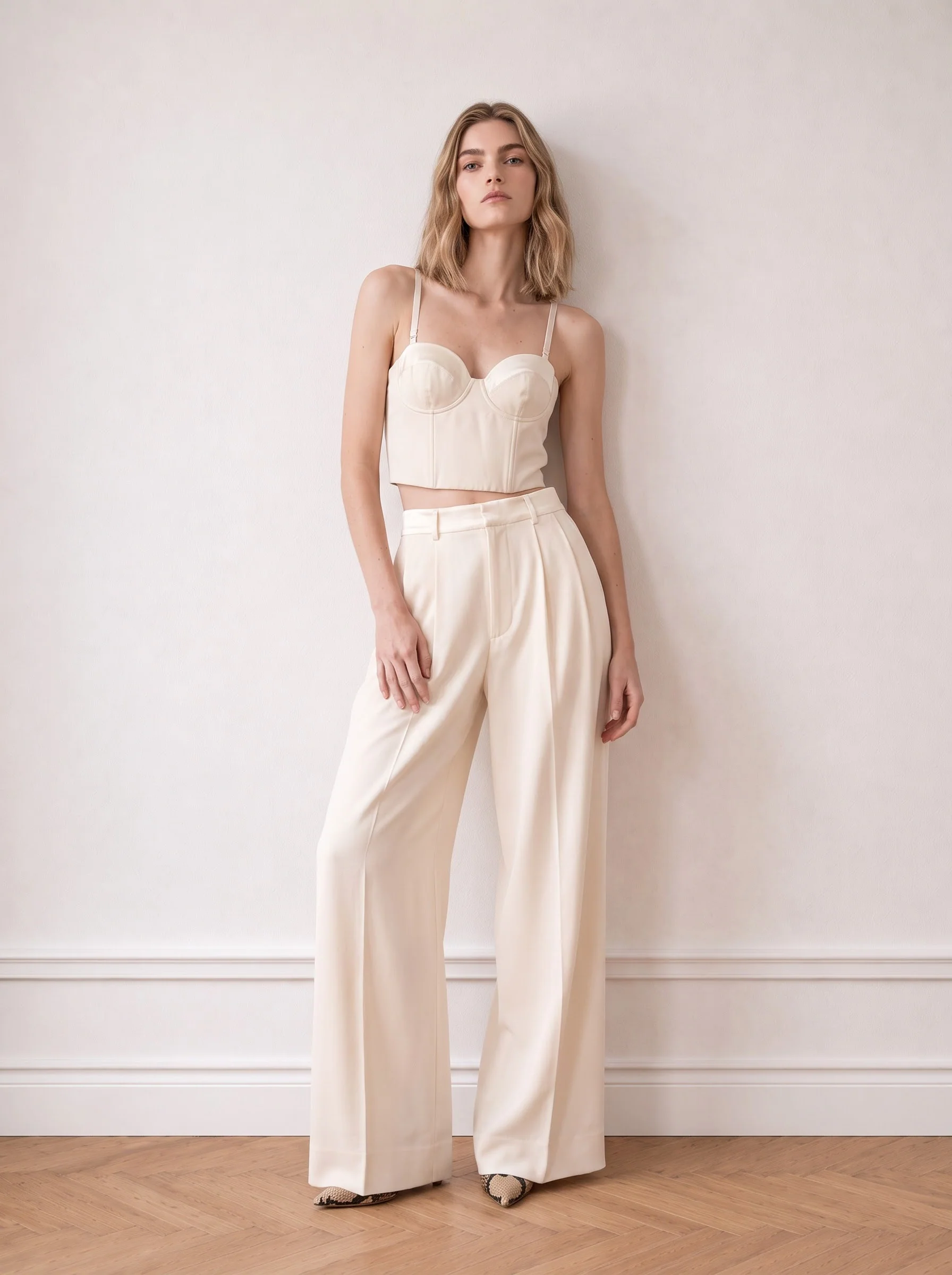 Satin-blend Corset · styled with pants